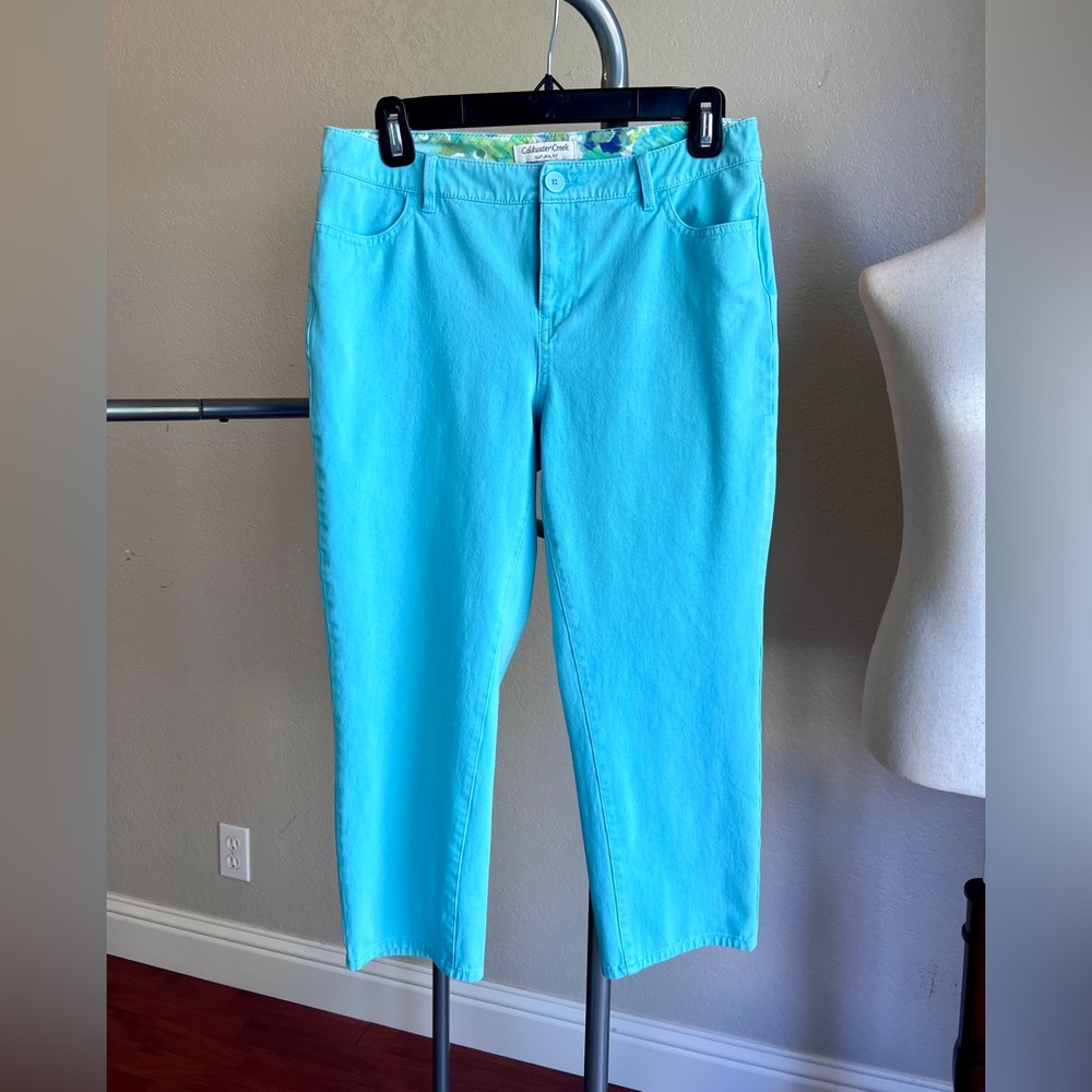 Coldwater Creek Turquoise Blue Cotton Capri Pants Size 4